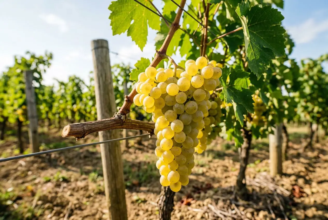 Raisin blanc mûr sur pergola, grappe de vigne grimpante suspendue près du treillis, vignoble en arrière-plan. tailler vigne grimpante.